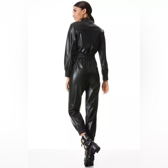 Alice + Olivia | NWOT Black Levi Vegan Leather Jumpsuit - Size US 2 - Picture 5 of 11